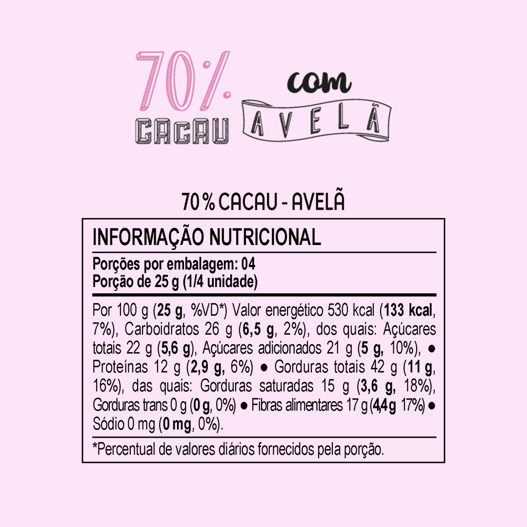 Choco Oz 70% Cacau com Avelã 100g