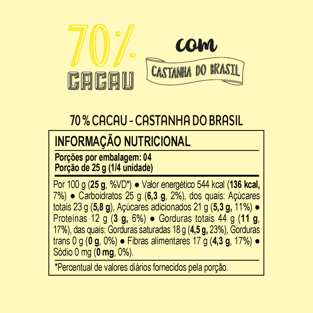 Choco Oz 70% Cacau com Castanha do Brasil 100g
