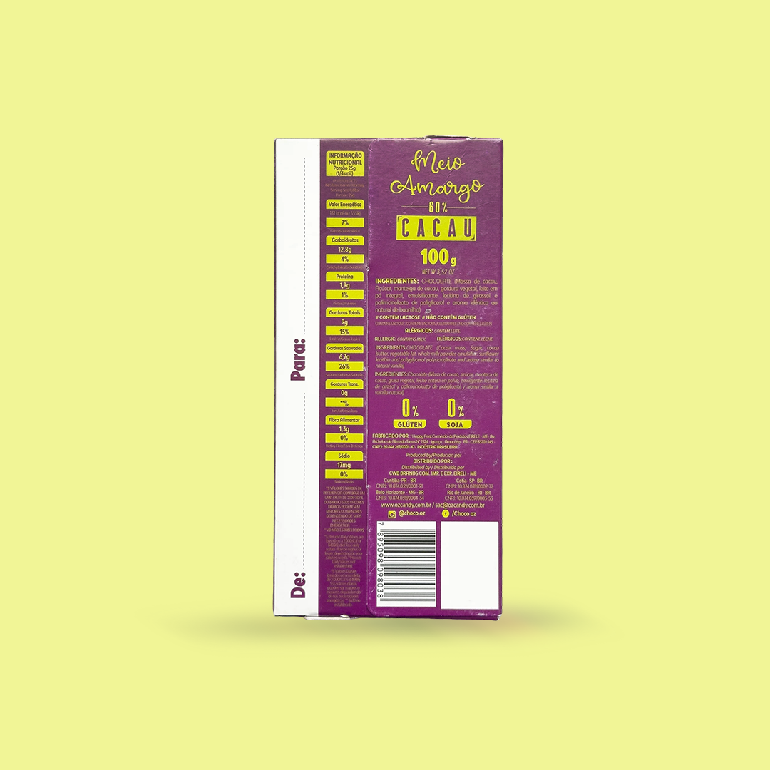 Choco Oz Meio Amargo 60% 100g