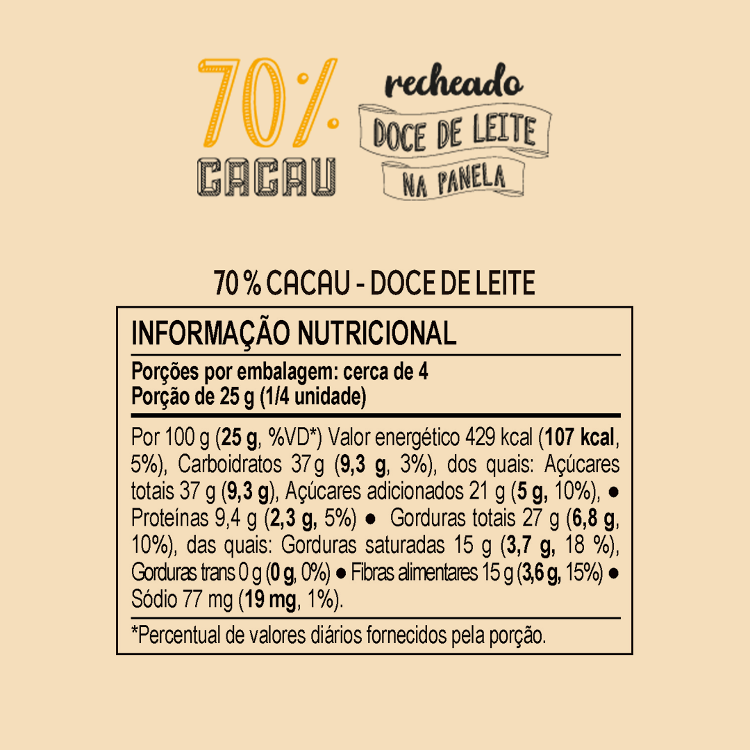 Choco Oz 70% Cacau com Doce de Leite 100g