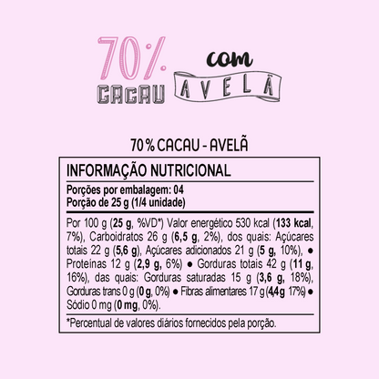 Choco Oz 70% Cacau com Avelã 100g