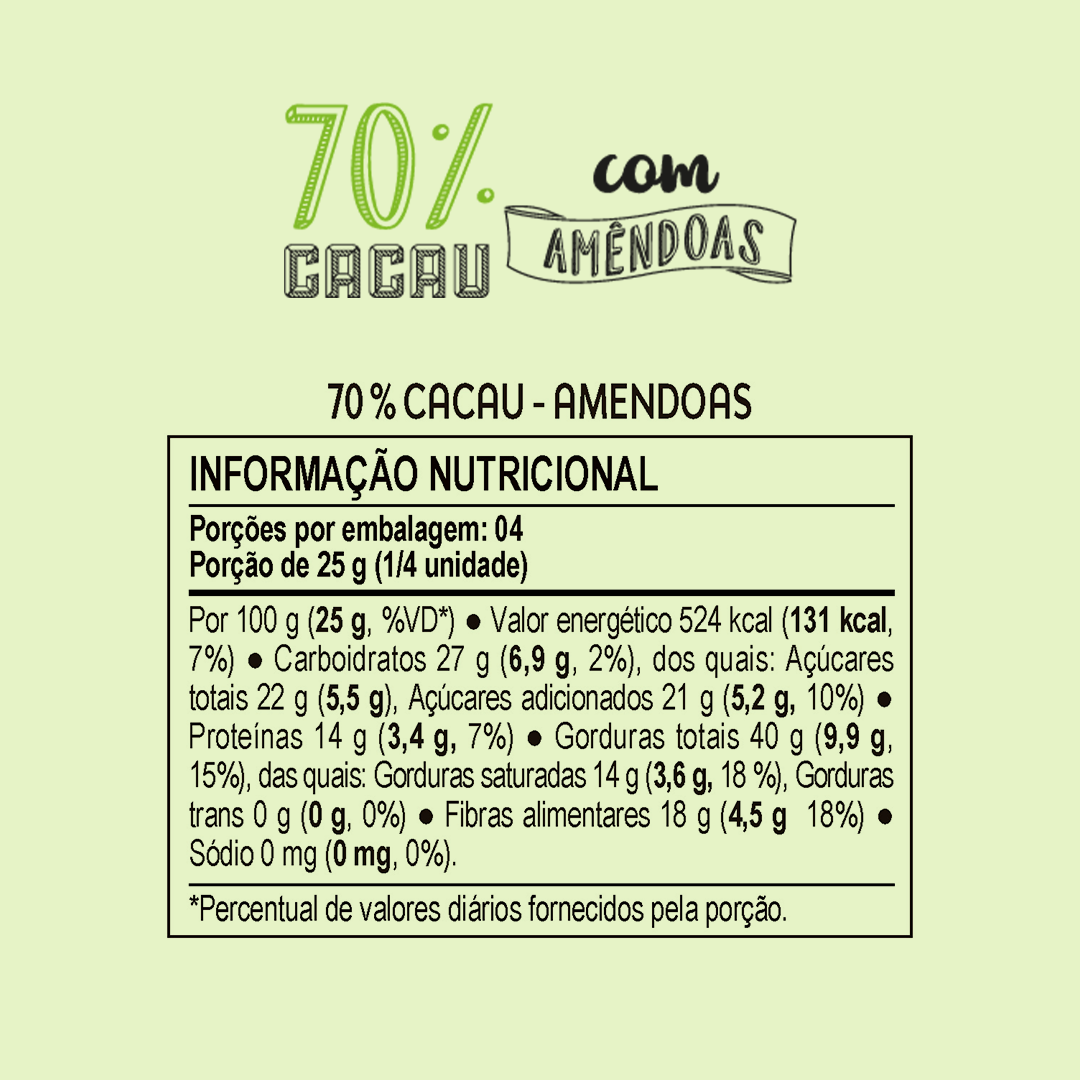 Choco Oz 70% Cacau com Amêndoas 100g