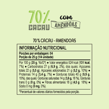 Choco Oz 70% Cacau com Amêndoas 100g
