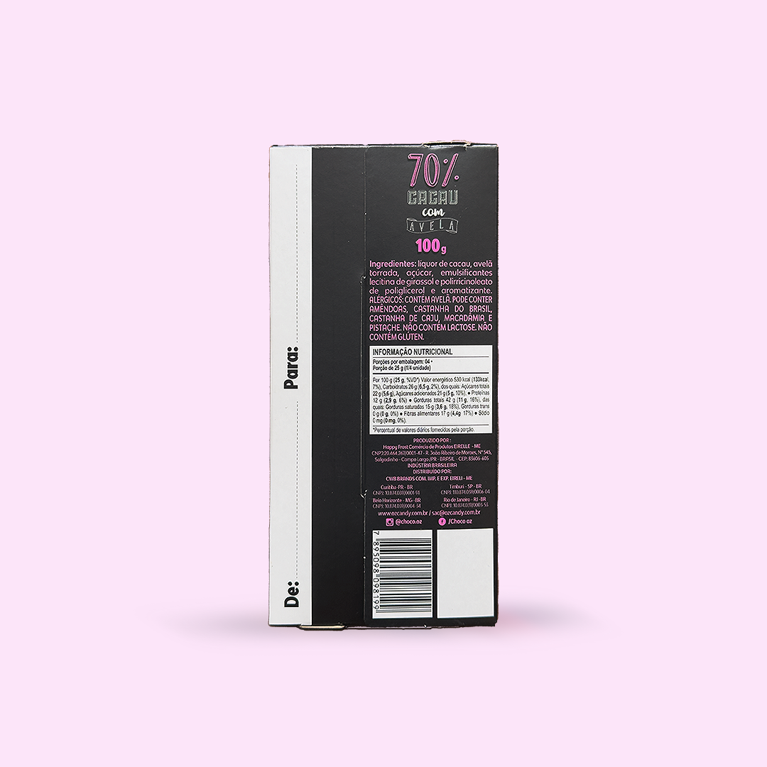 Choco Oz 70% Cacau com Avelã 100g