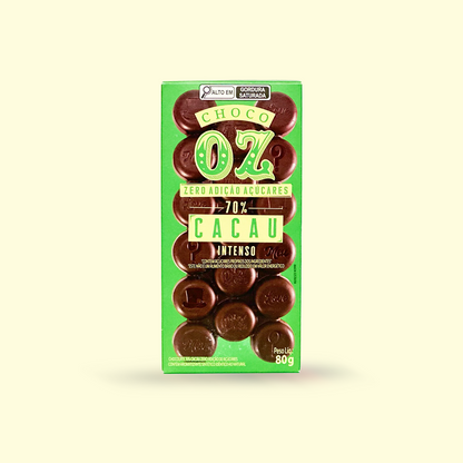 Choco Oz Zero Açúcar 70% Cacau Intenso 80g