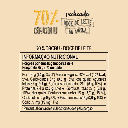 Choco Oz 70% Cacau com Doce de Leite 100g