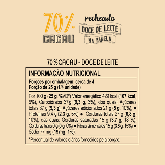 Choco Oz 70% Cacau com Doce de Leite 100g